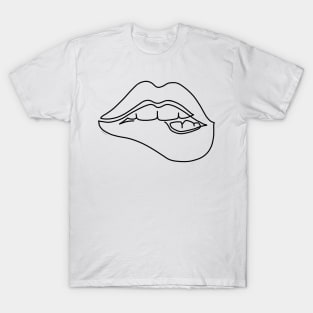 Biting Lip One Line Drawing Lip Bite Illustration Modern Line Art Graphic T-Shirt